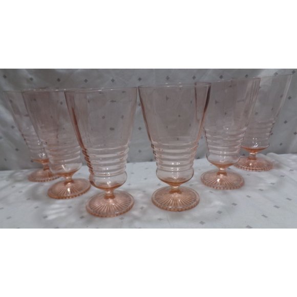 Set of 6 Pink Depression Glass Water/Tea Drinkware Glasses 7" Beehive/Federal?? - Picture 1 of 6